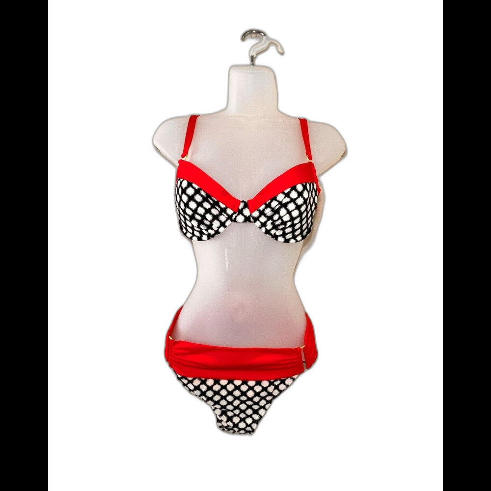 Swim Systems Black Red White Bikini Set Adjustable Tie Back S‑M